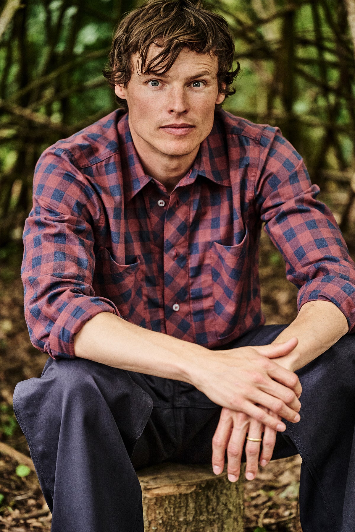 Oli Half Placket Cotton Shirt Grey Red Navy Check