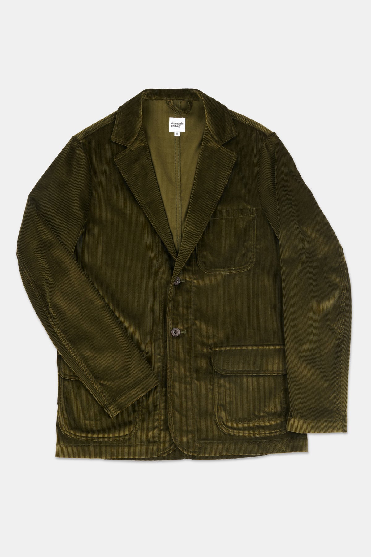 Flatlay of James single breasted corduroy blazer in olive