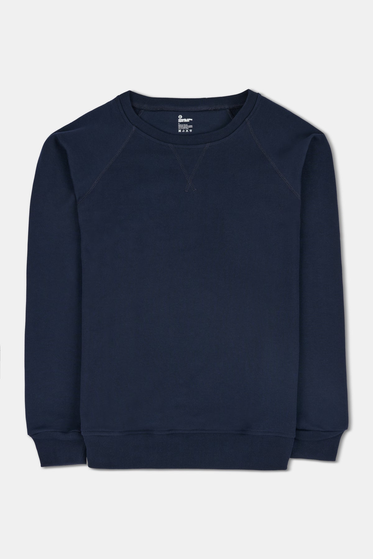 Navy blue sweatshirt on a light grey background