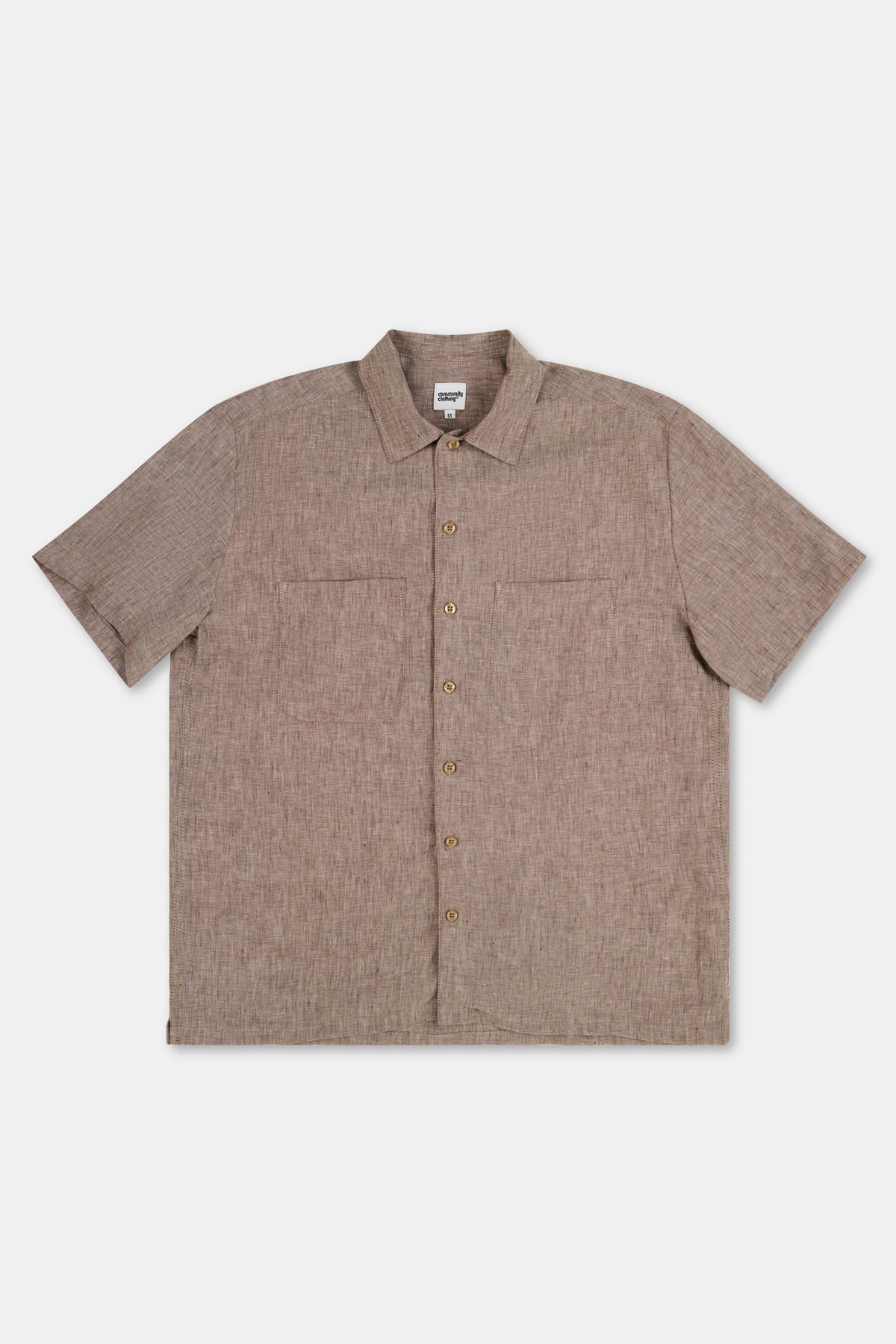 MARC LINEN SHORT SLEEVE BOWLING SHIRT - BROWN