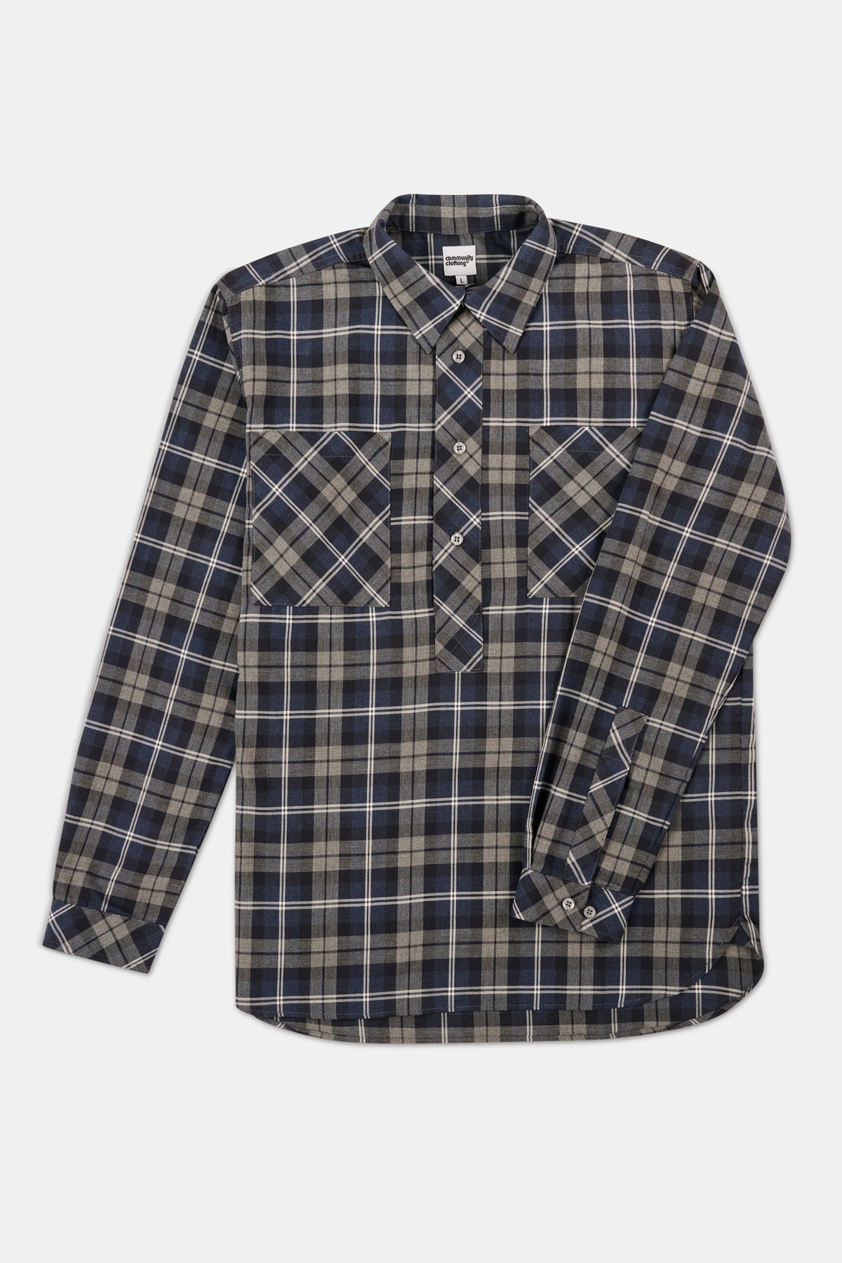 Blue mixed check shirt on a white background