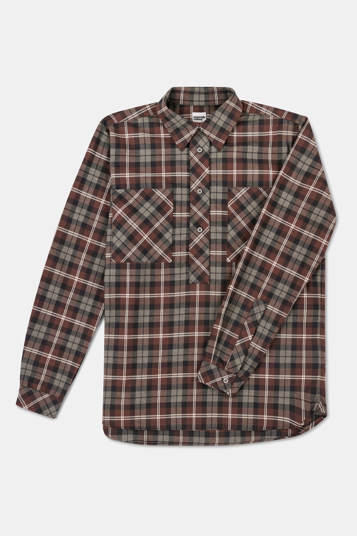 Brown multi check shirt on white background