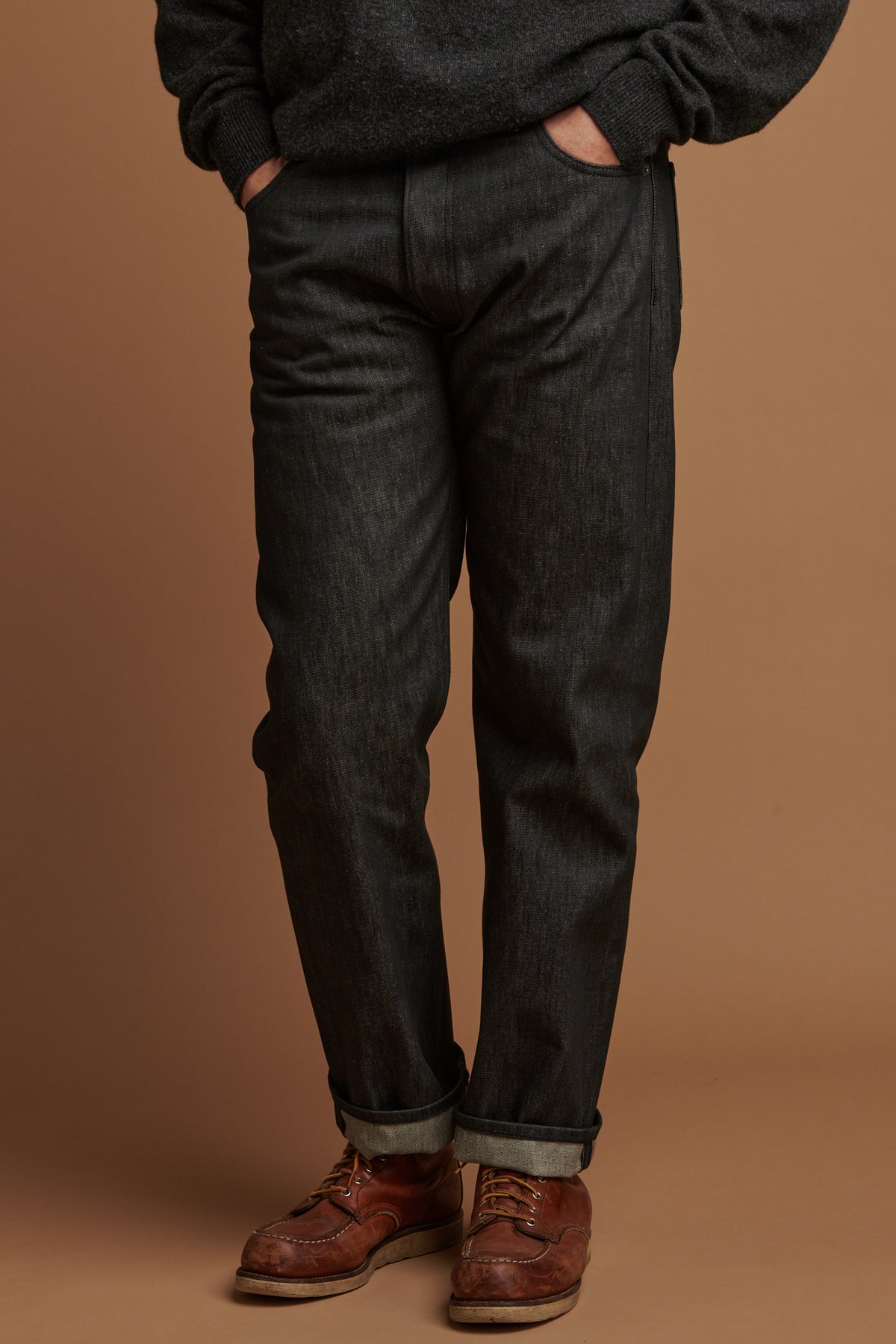 Men's Selvedge Loose Fit Button Fly Arran Jean-Blk