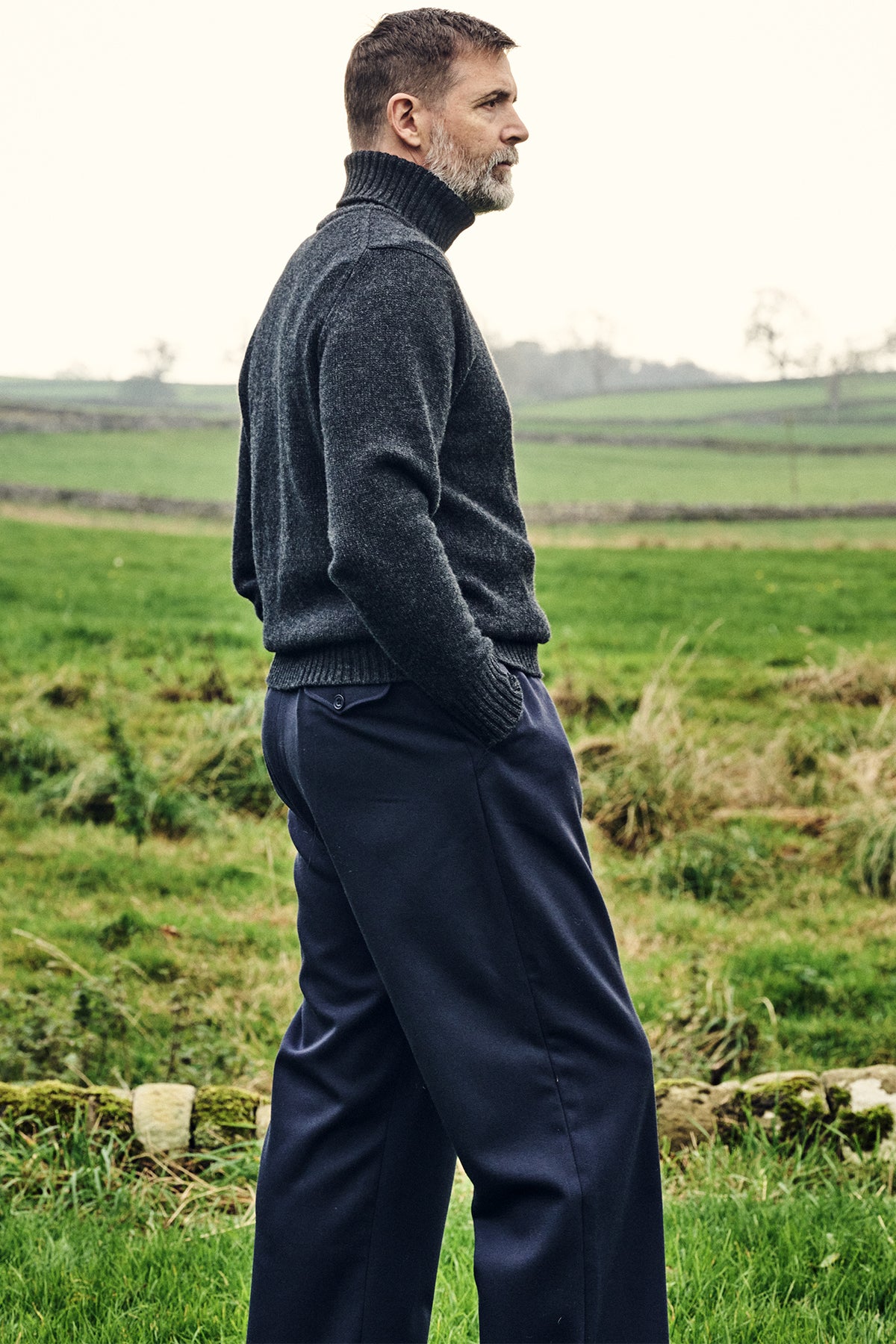 Mens Archie Wool Trousers - Navy