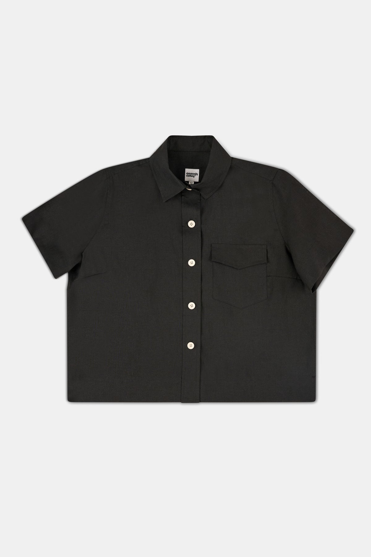 Penny Cropped Shirt Linen - Black