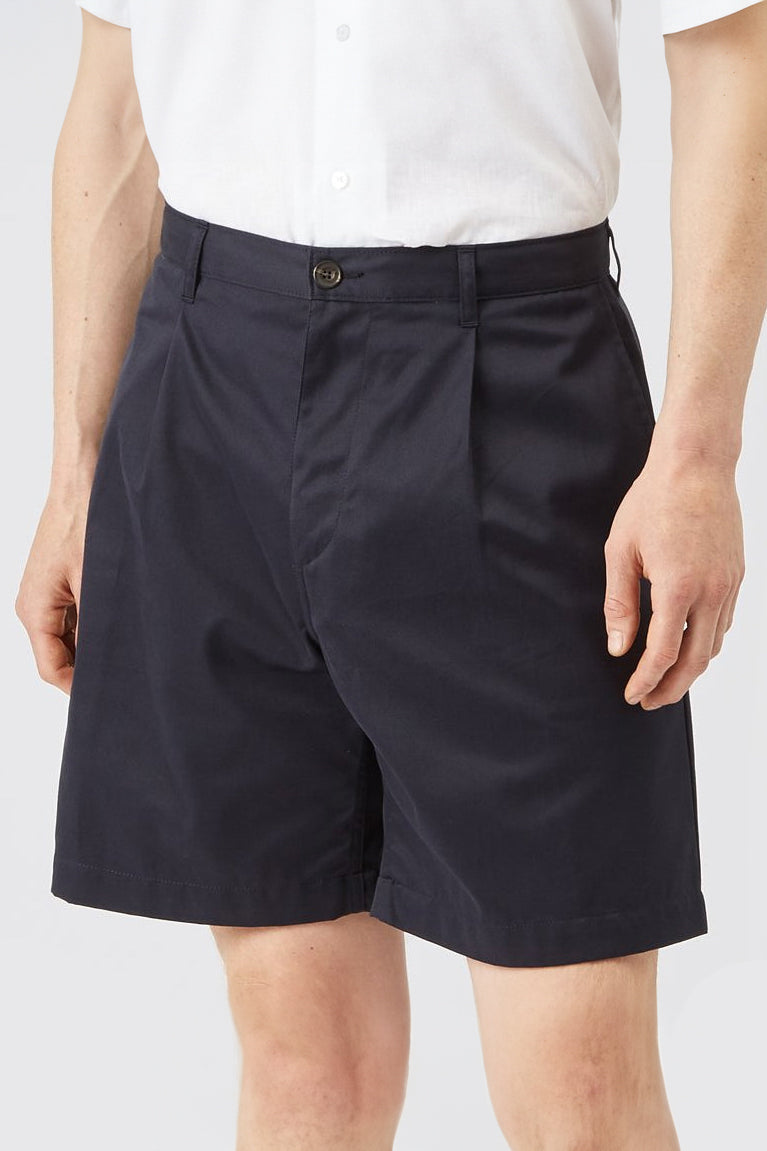 Men's Cotton Shorts - Pleated - Navy - Community Clothing