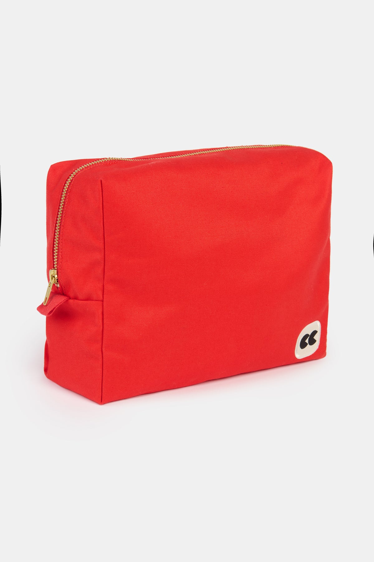 The front of medium pouch angled to the side showing depth and gold zip detail.