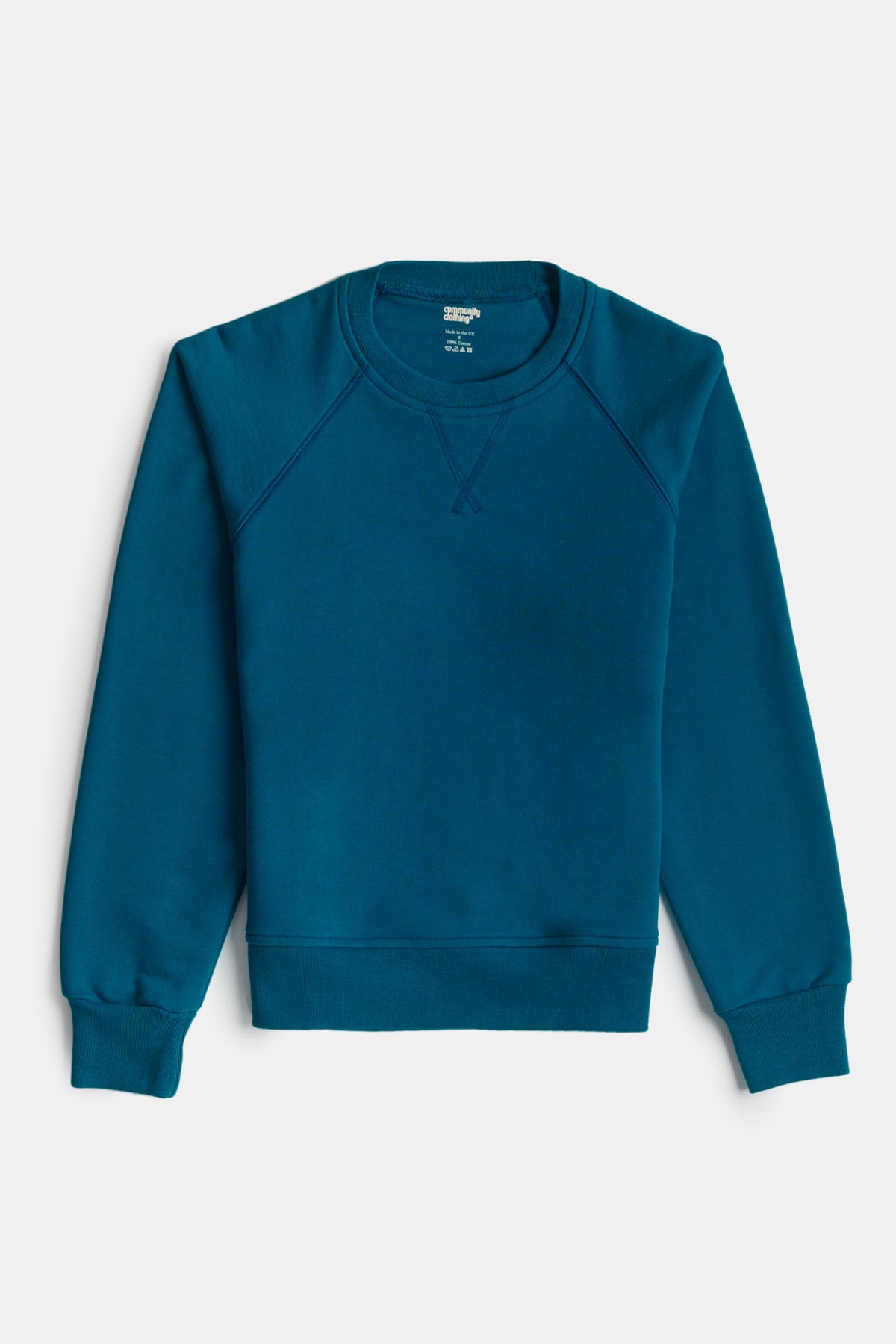 Flatlay image of raglan sweatshirt in teal
