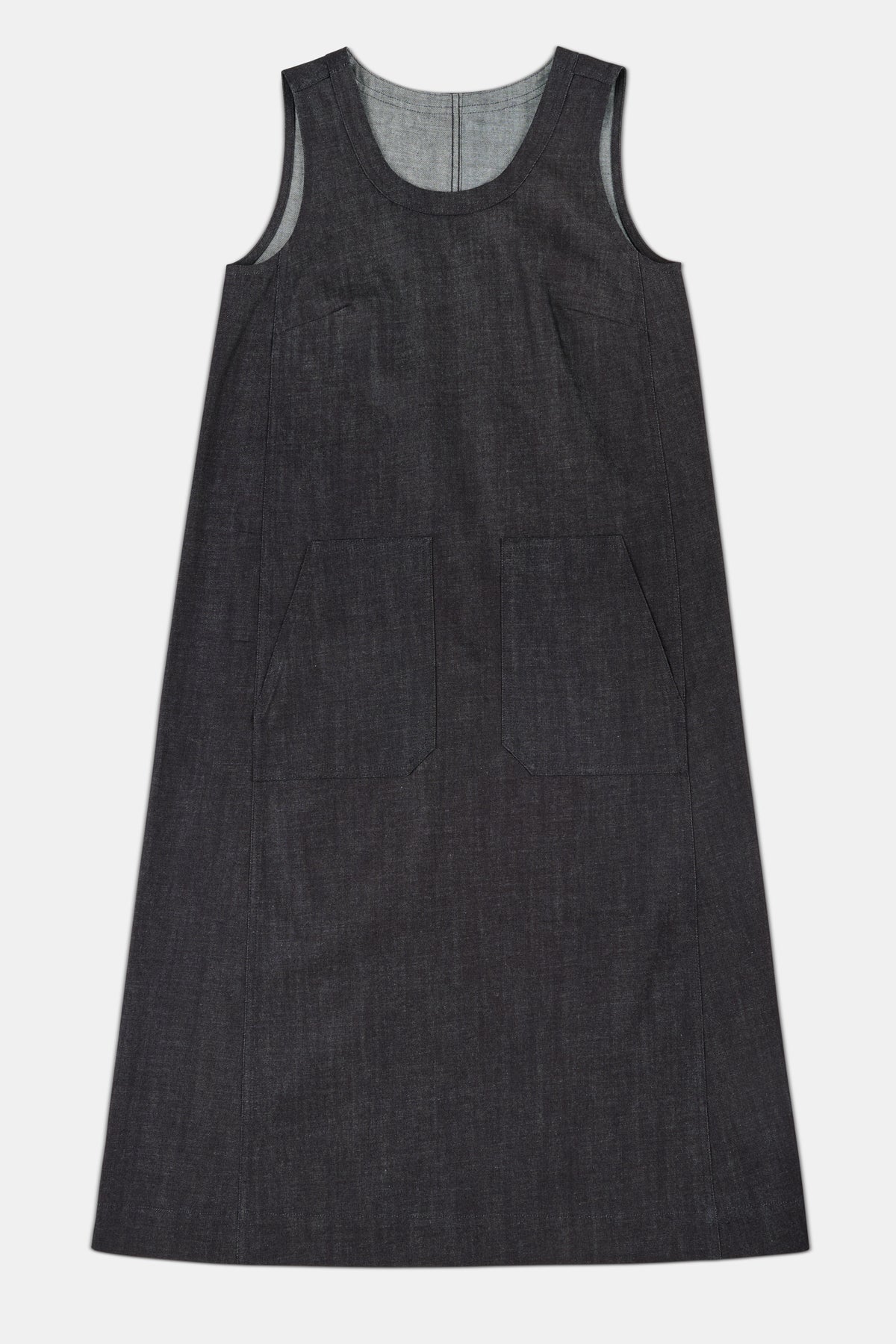 Indigo sleeveless dress on a white background