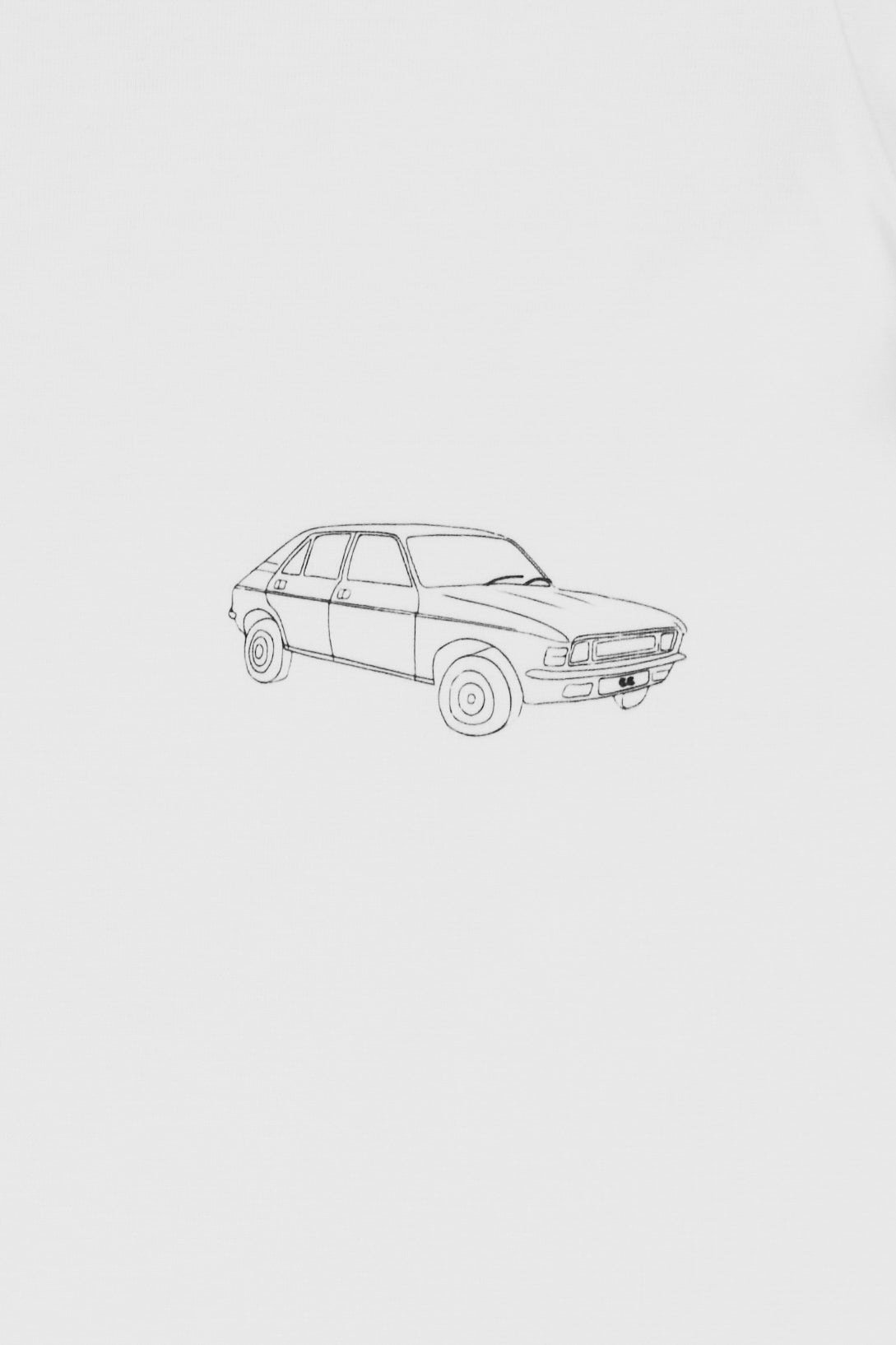 Line drawing of a car on a white background