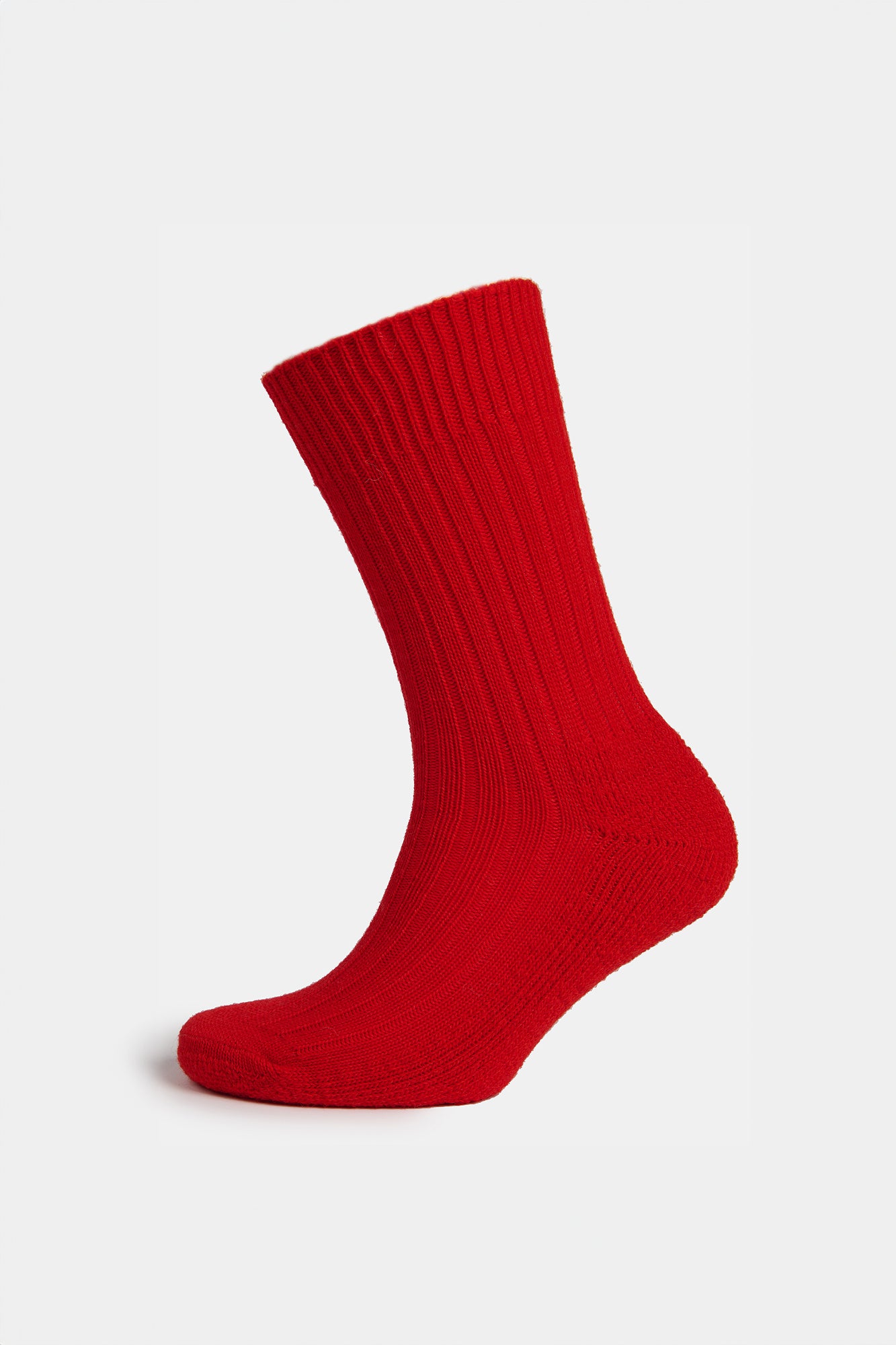 image of red cushioned wool walking sock showing ribbed detail
