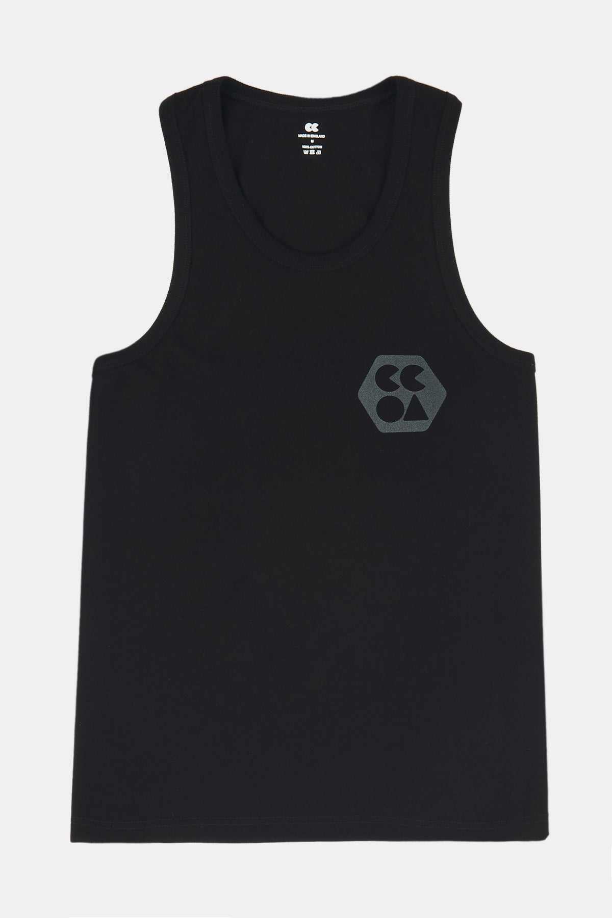 Flatlay product shot of women's breathable racer back vest plastic free in black