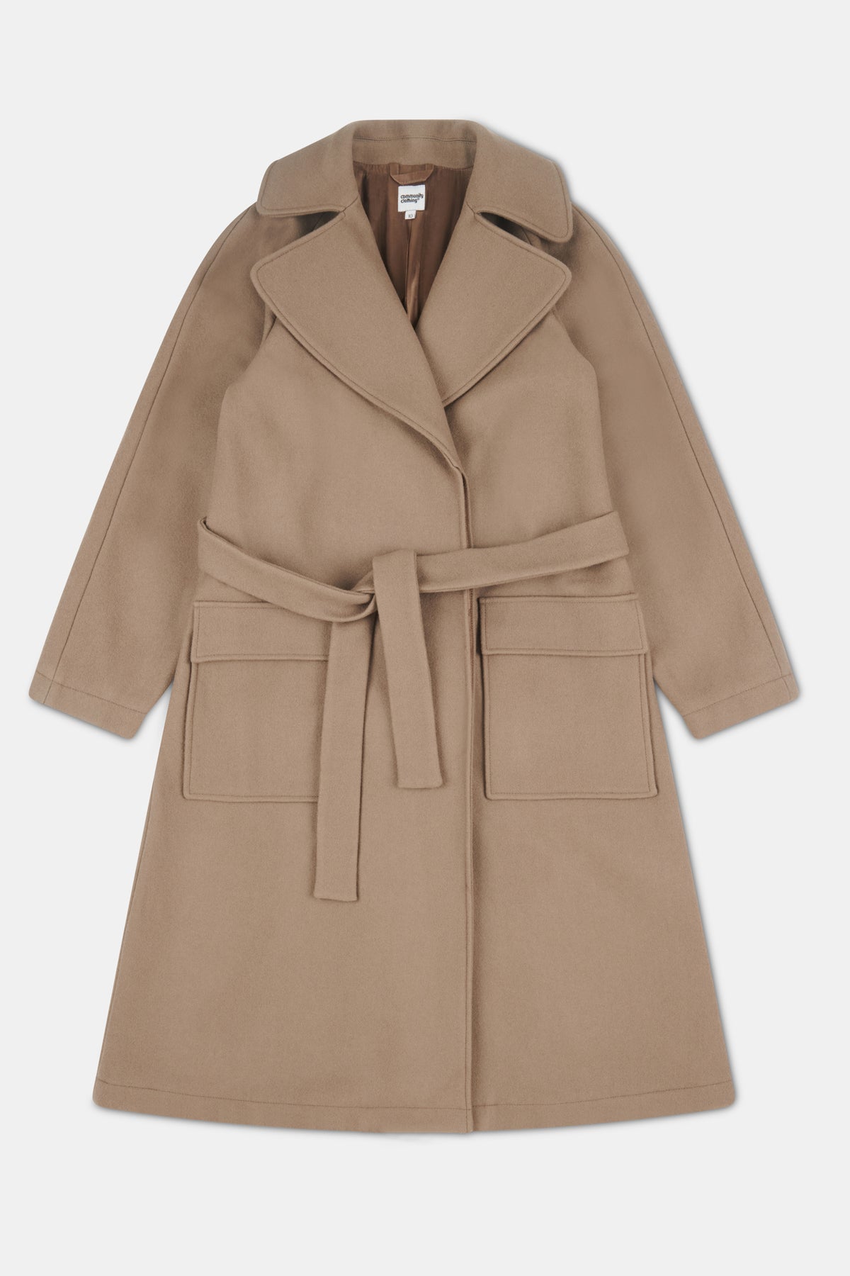 Beige coat with a belt on a white background