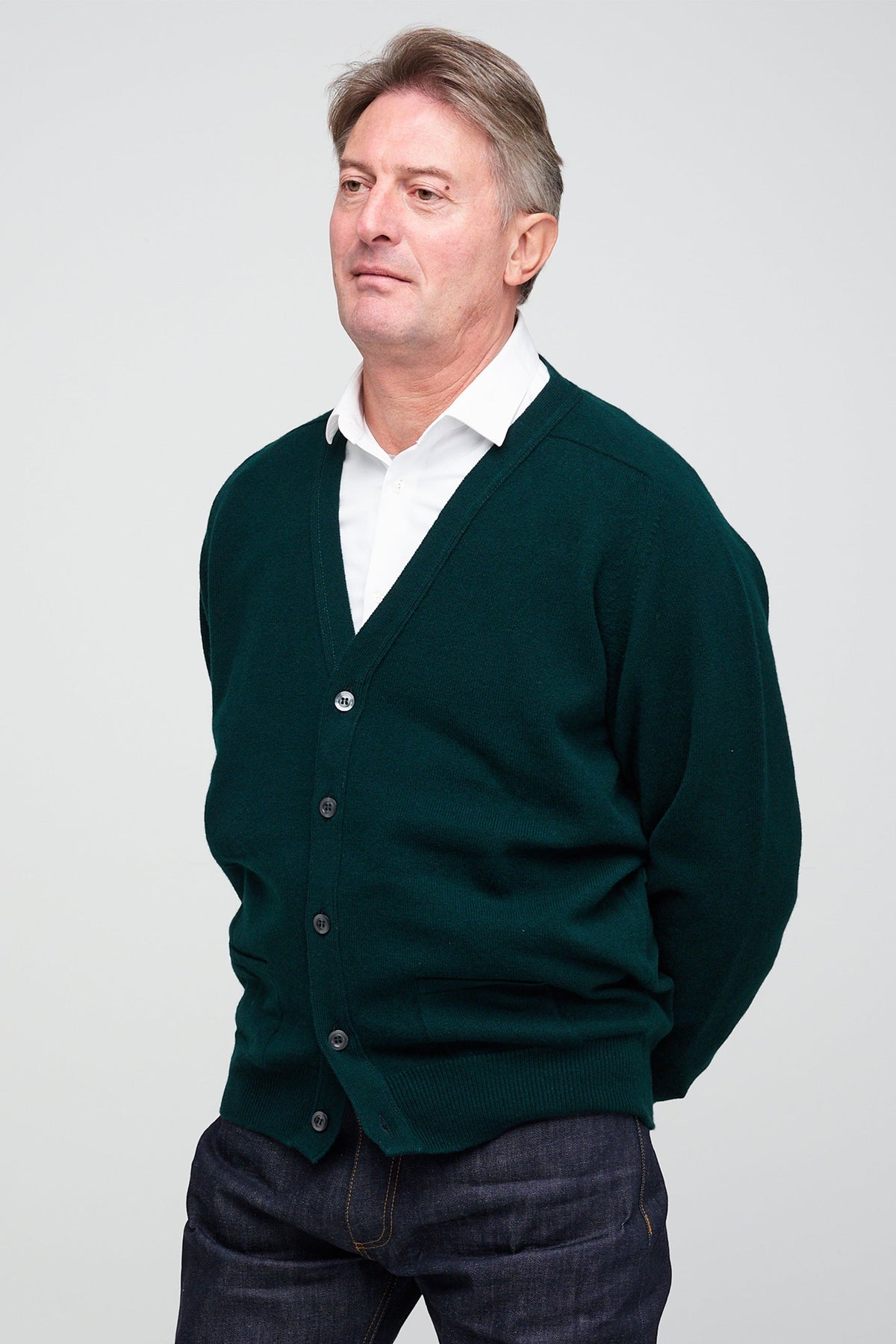 Men's Lambswool Cardigan - Bottle Green