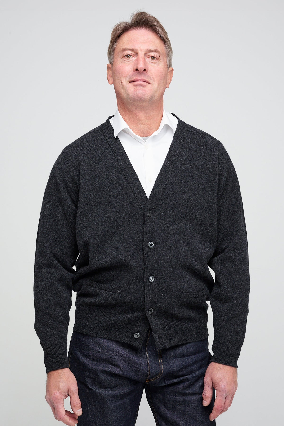 Men's Lambswool Cardigan - Charcoal